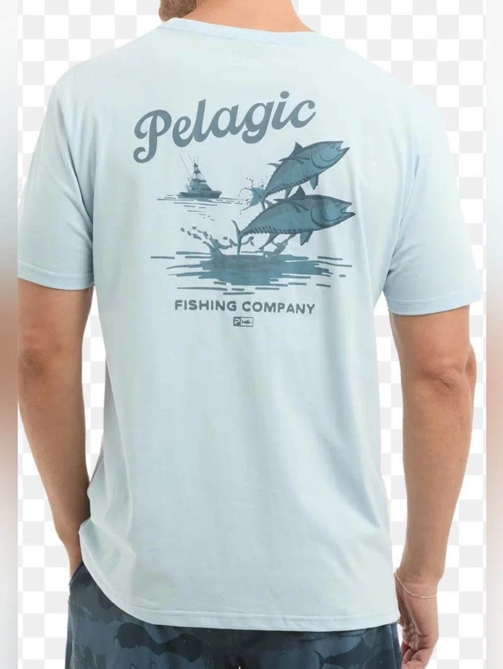Pelagic Light Blue Fishing Company Graphic Tee